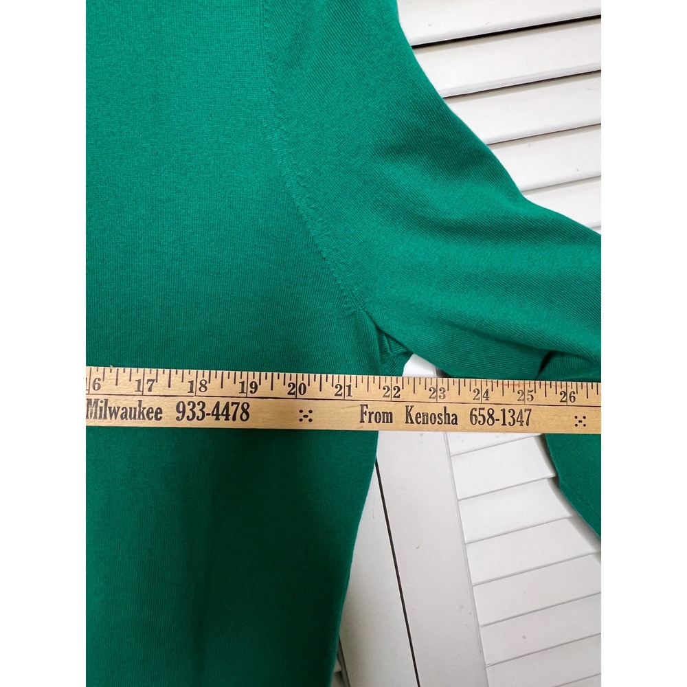 Lands' End Kelly Green Cardigan L Old Money Preppy Dark Academia Fine Knit Crew - Picture 6 of 7